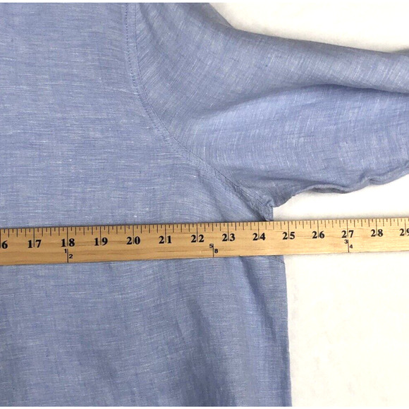 SIGRID OLSEN 100% Linen Tunic Top Sz 1X Blue Roll Tab 1/2 Button Loop Lagenlook - Picture 7 of 11